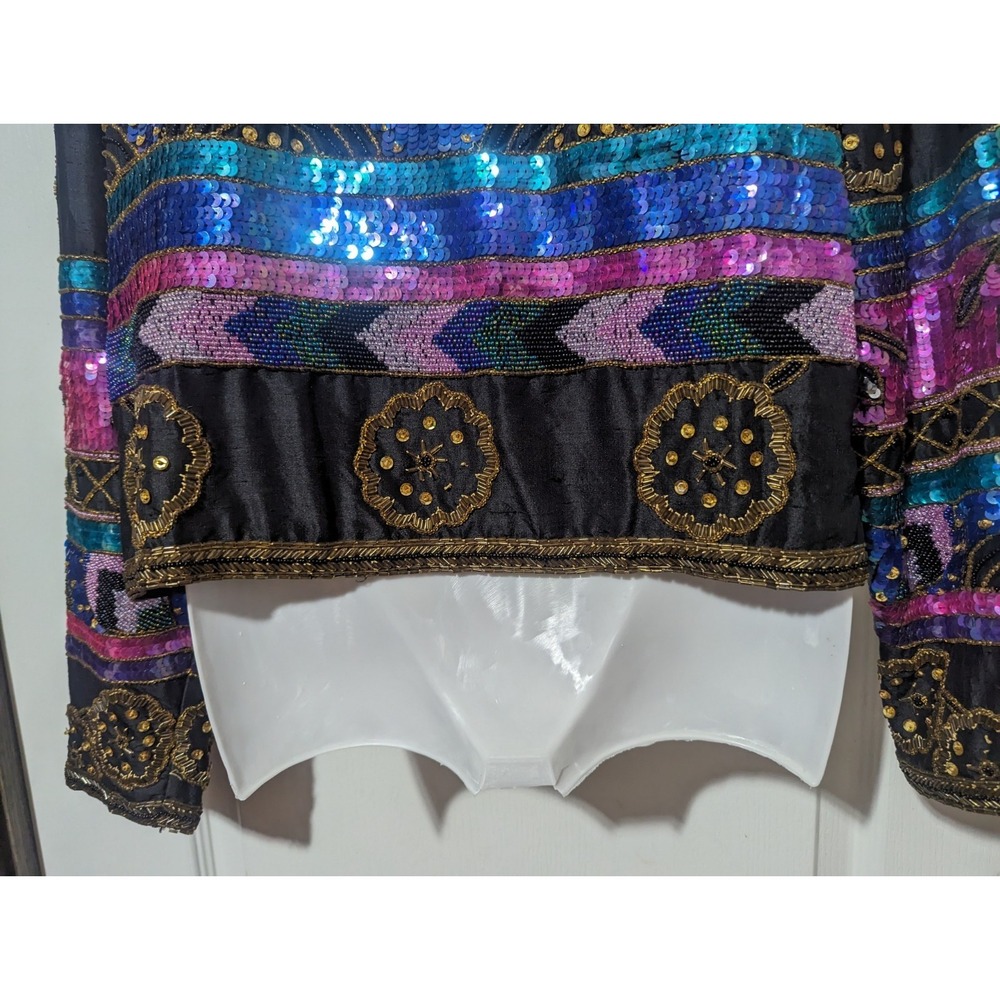 VINTAGE Leslie Fay Evenings  Jacket 100% Silk Beaded Sequined Small S 70's 80's - Picture 8 of 11